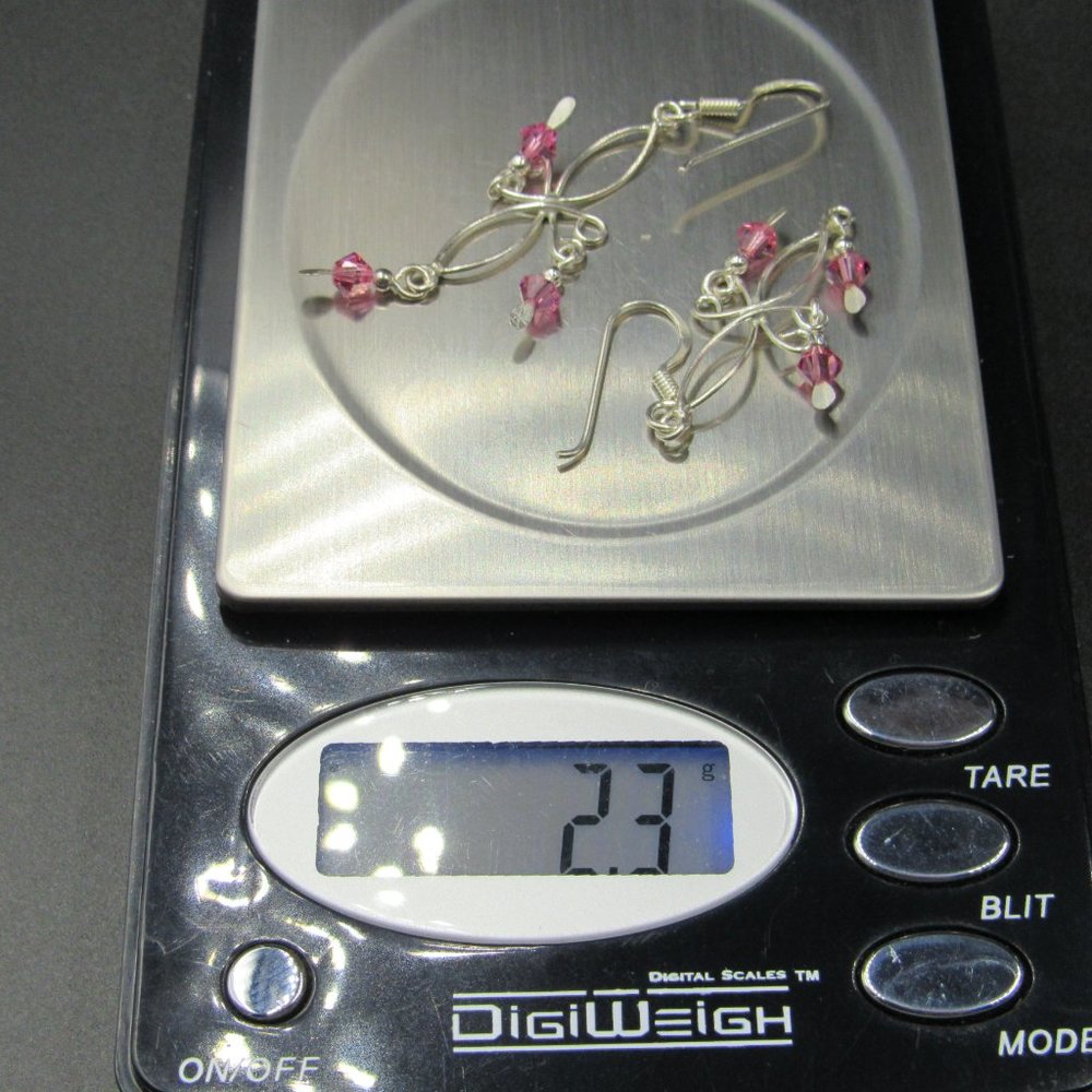 Sterling Silver Unique Pink Crystal Earrings - Picture 5 of 5